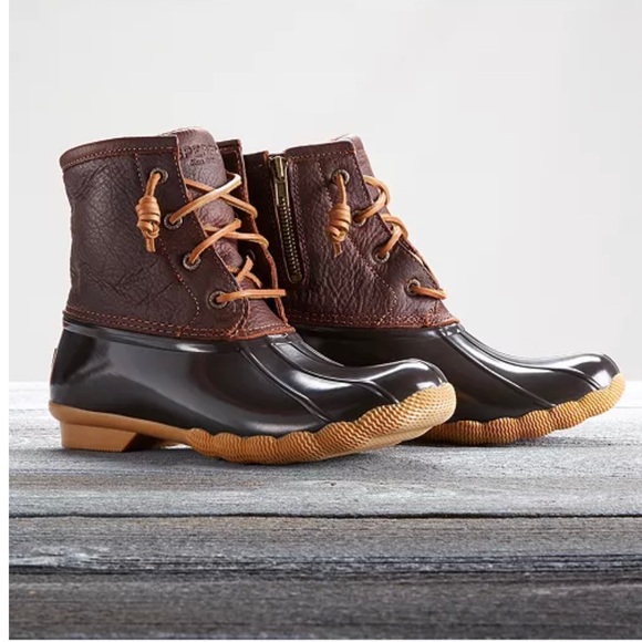 Sperry Shoes - Sperry Women's Saltwater Duck Booties Dark Brown Rain Boots Size …